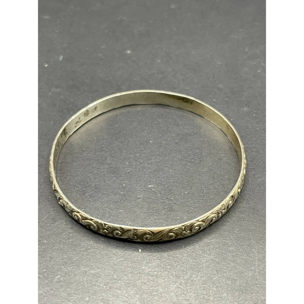 Scara 925 Sterling Silver Bangle Bracelet Engraved Floral Scroll Vintage - Picture 5 of 7